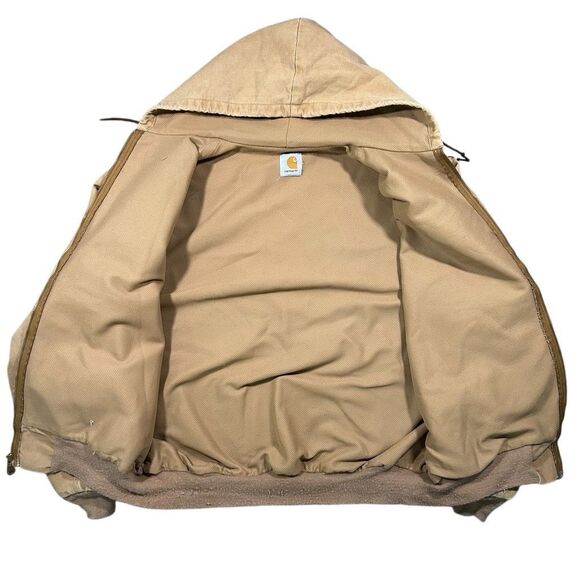 Vintage 1990s Carhartt Faded Zip Thermal Lined Hooded Jacket Coat - Picture 4 of 5